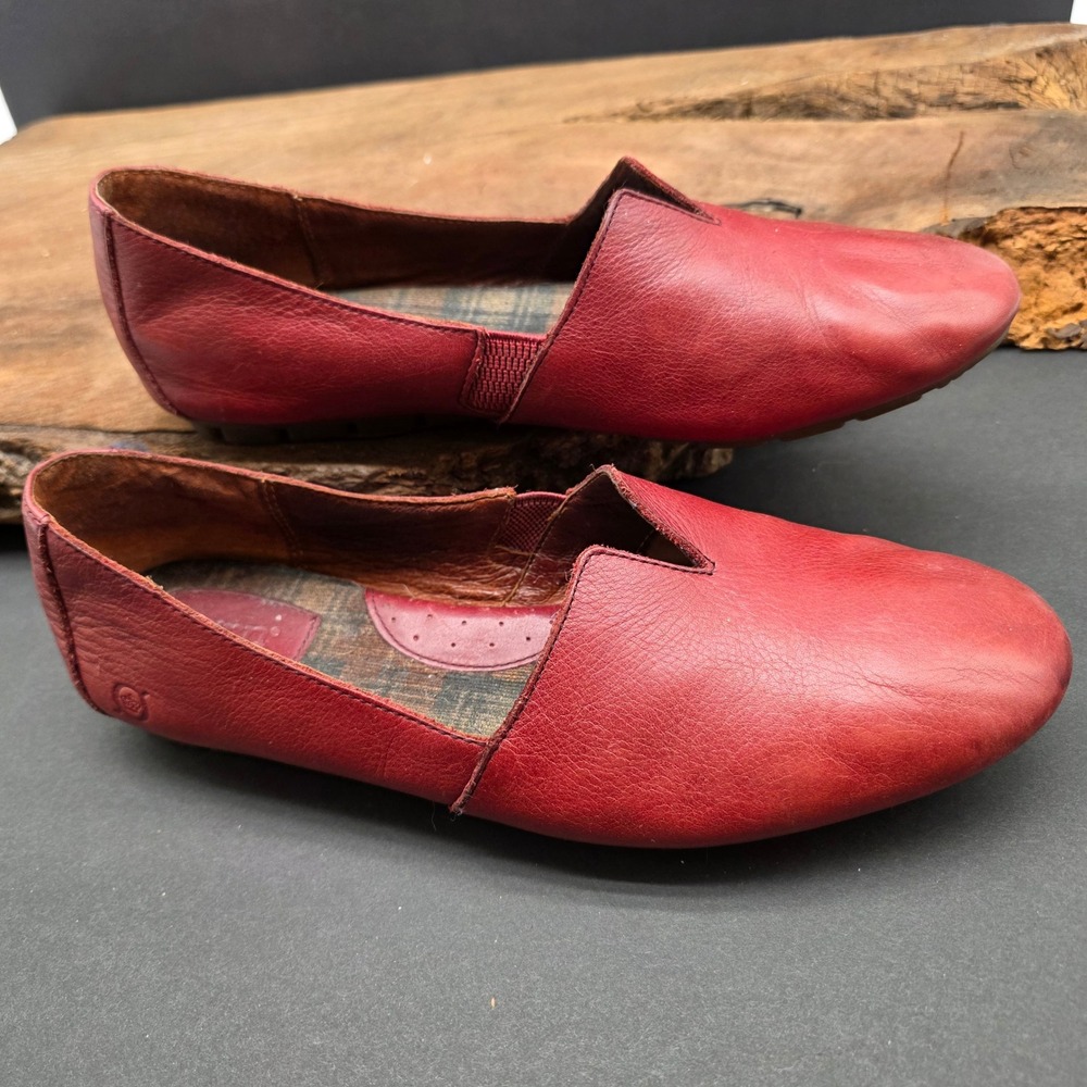 Born Loafers W 10.5-11 Red Leather Slip On Comfort Flat Quiet Casual Luxury Boho - Picture 2 of 7